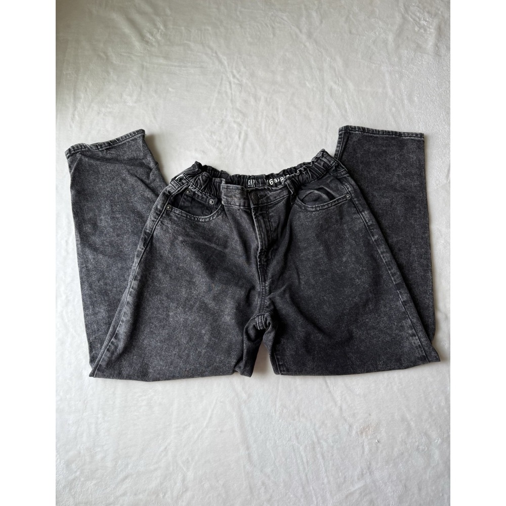 Gap Kids Girls Cotton Stretch Waist Size 16 Black Barrel Jeans Y2K 80s 90s